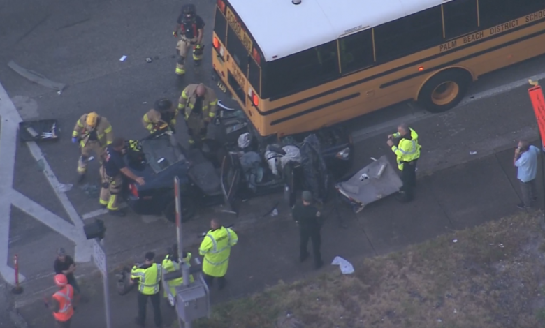 Car crashes into Palm Beach County school bus in Lake Worth Beach