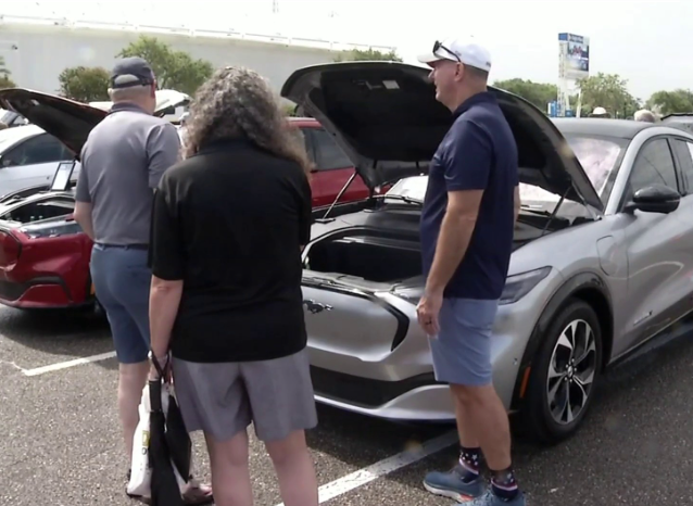 Drivers test electric vehicles at TIAA Bank Field